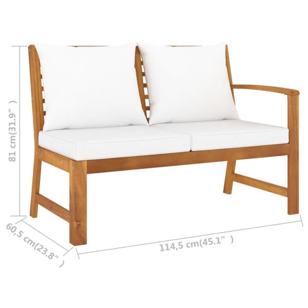 The Living Store havebænk 114,5 cm med cremefarvet hynde massivt akacietræ -  Enheder til udendørs modulsofa