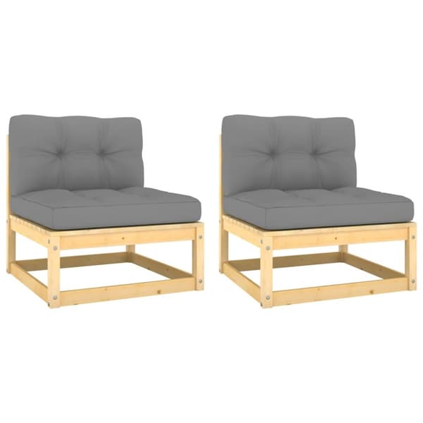 The Living Store midterdele til havesofa med grå hynder 2 stk. massivt fyrretræ -  Enheder til udendørs modulsofa