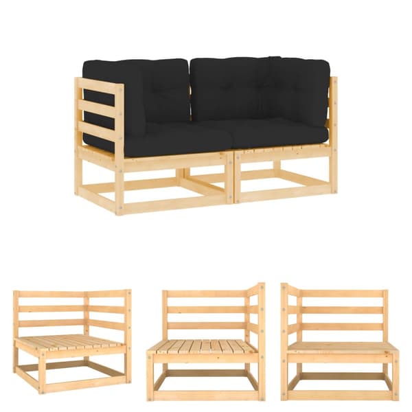 The Living Store Hörnsektion till pallsoffa 2 st med dynor massiv furu -  Moduler till utomhussoffa
