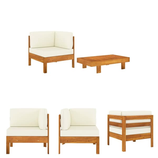 The Living Store Loungegrupp för trädgård gräddvita dynor 2 delar akacia -  Moduler till utomhussoffa