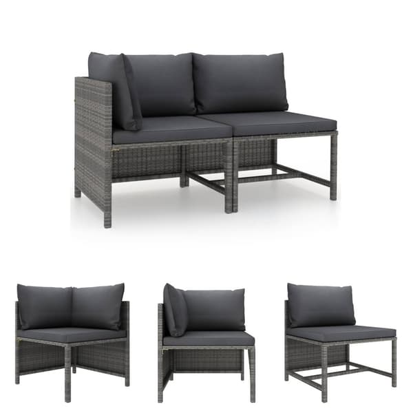 The Living Store Trädgårdssoffset med dynor 2 delar konstrotting grå -  Moduler till utomhussoffa