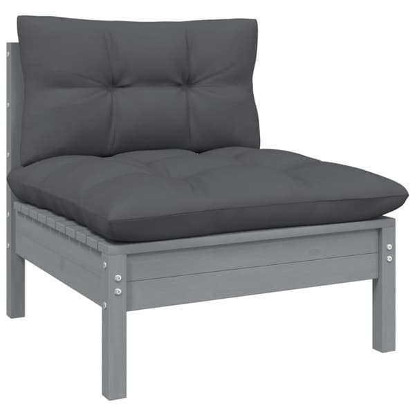 The Living Store Loungegrupp med grå dynor 3 delar massiv furu -  Moduler till utomhussoffa