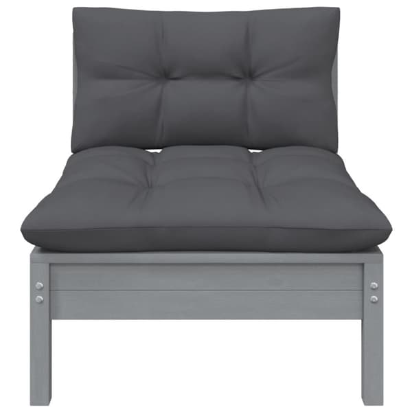 The Living Store Loungegrupp med grå dynor 3 delar massiv furu -  Moduler till utomhussoffa