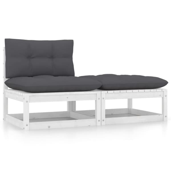 The Living Store loungesæt til haven 2 dele med hynder massivt fyrretræ hvid -  Enheder til udendørs modulsofa