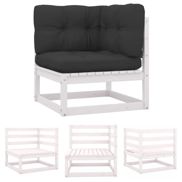 The Living Store hjørnemodul til havesofa grå hynder massivt fyrretræ -  Enheder til udendørs modulsofa