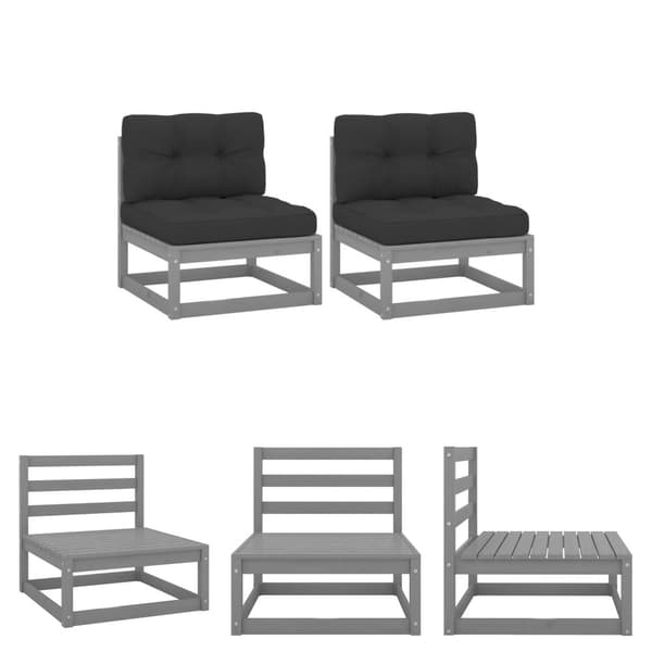 The Living Store midterdele til havesofa med hynder 2 stk. massivt fyrretræ grå -  Enheder til udendørs modulsofa