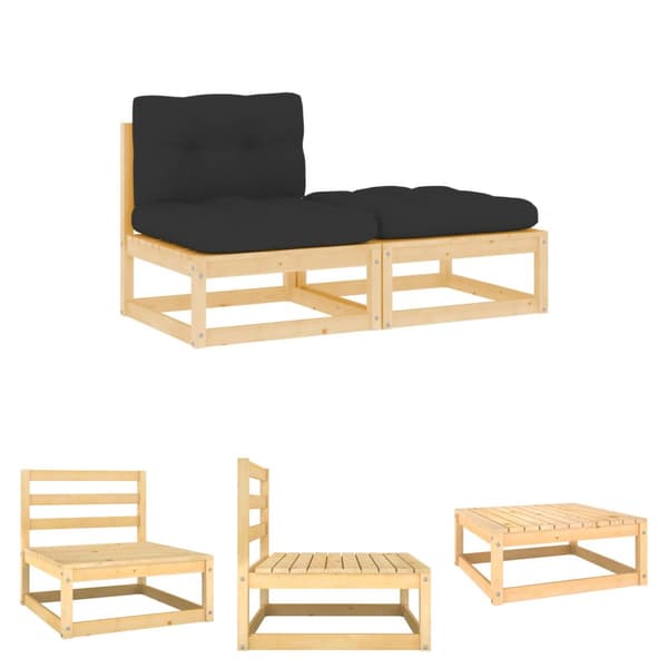 The Living Store Trädgårdsgrupp med dynor 2 delar massiv furu -  Moduler till utomhussoffa