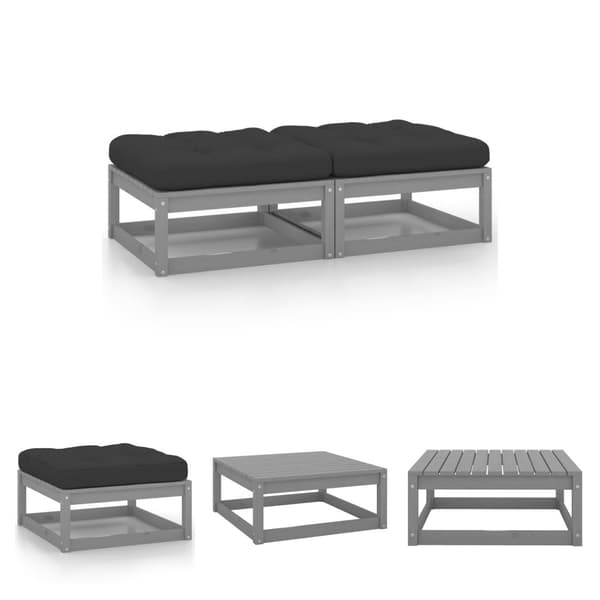The Living Store Trädgårdspallar med dynor 2 delar grå massiv furu -  Moduler till utomhussoffa