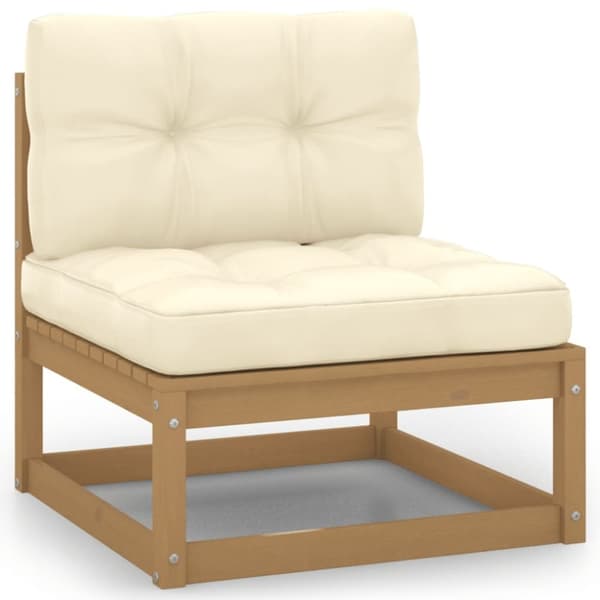 The Living Store midterdel til havesofa med cremefarvede hynder massivt fyrretræ -  Enheder til udendørs modulsofa