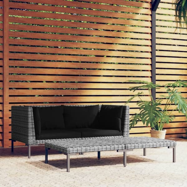 The Living Store loungesæt til haven 3 dele halvrundt polyrattan mørkegrå -  Enheder til udendørs modulsofa