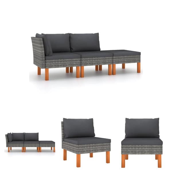 The Living Store loungesæt til haven 3 dele polyrattan og massivt eukalyptustræ -  Enheder til udendørs modulsofa