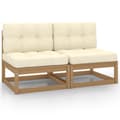 Miniatyrbillede 2 af 11: The Living Store midterdele til havesofa 2 stk. med creme hynde massivt fyrretræ -  Enheder til udendørs modulsofa