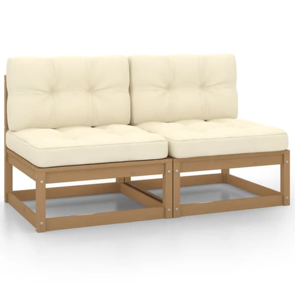 The Living Store midterdele til havesofa 2 stk. med creme hynde massivt fyrretræ -  Enheder til udendørs modulsofa