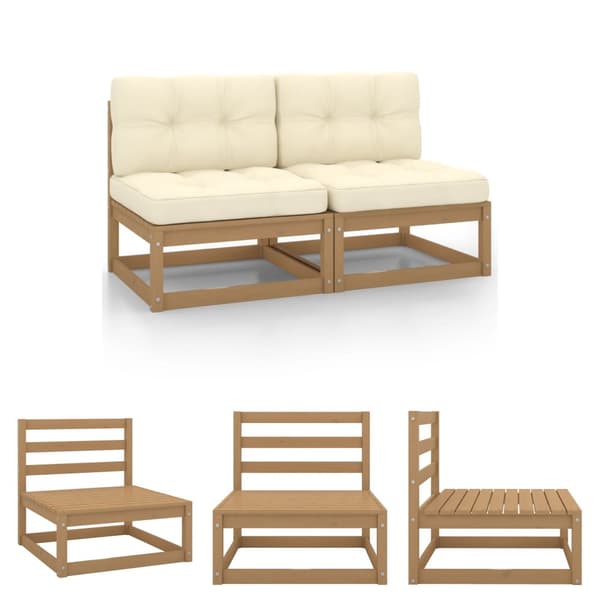 The Living Store midterdele til havesofa 2 stk. med creme hynde massivt fyrretræ -  Enheder til udendørs modulsofa