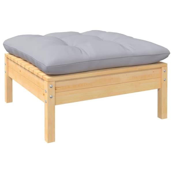 The Living Store Loungegrupp med grå dynor 3 delar massiv furu -  Moduler till utomhussoffa