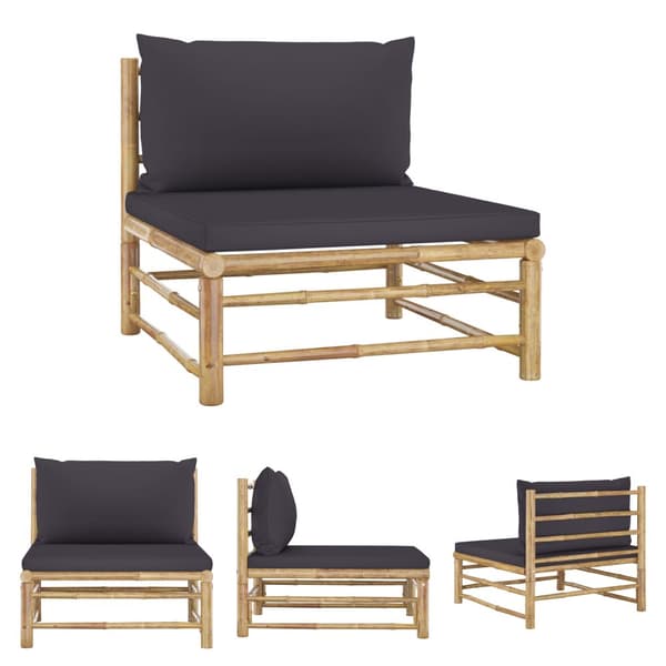 The Living Store midterdel til havesofa med mørkegrå hynder bambus - Enheder til udendørs modulsofa