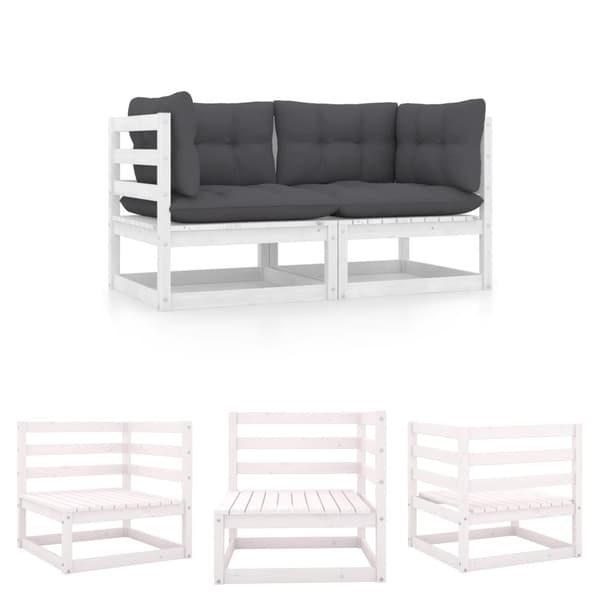 The Living Store Trädgårdssoffa 2-sits med dynor vit massiv furu - Moduler till utomhussoffa