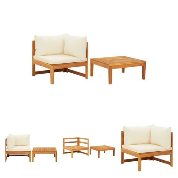 The Living Store Loungegrupp för trädgård gräddvita dynor 2 delar akacia - Moduler till utomhussoffa
