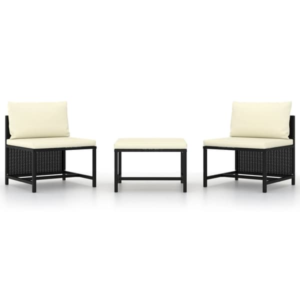 The Living Store sofasæt til haven 3 dele med hynder polyrattan sort -  Enheder til udendørs modulsofa