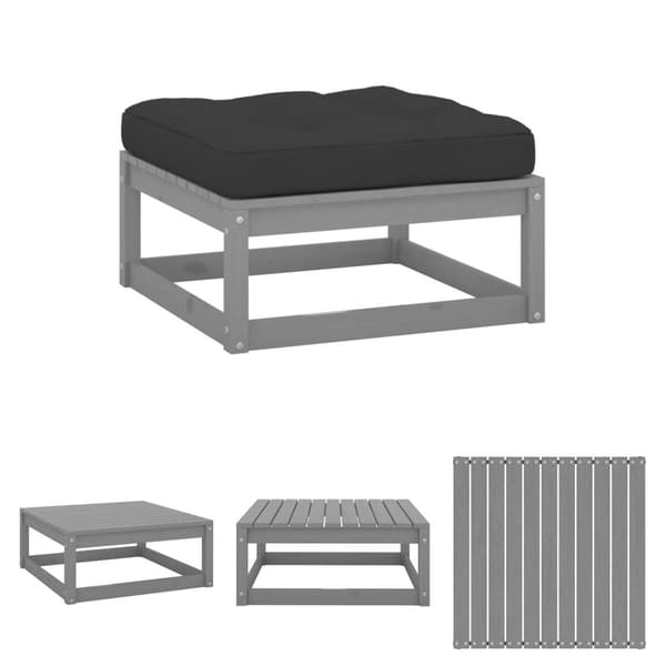 The Living Store Fotpall med dyna för trädgården grå massiv furu - Moduler till utomhussoffa