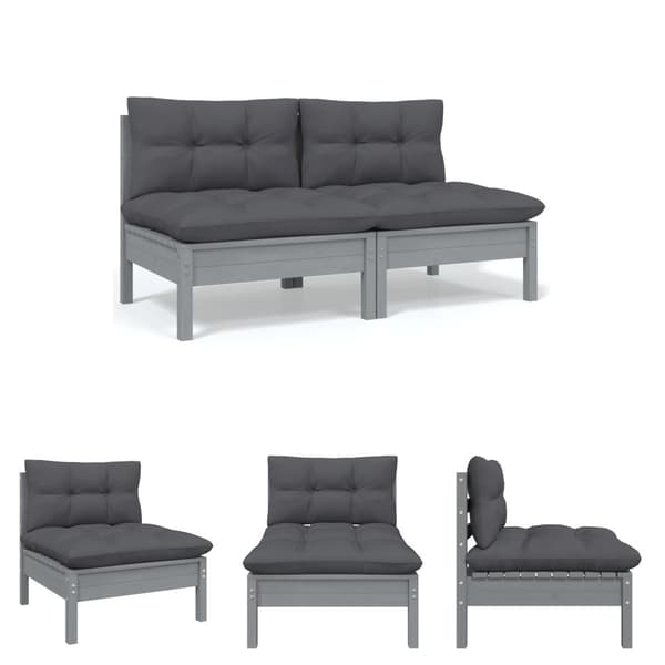 The Living Store 2-personers havesofa med hynder massivt fyrretræ grå -  Enheder til udendørs modulsofa