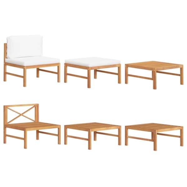 The Living Store Loungegrupp för trädgården med gräddvita dynor 3 delar teak -  Moduler till utomhussoffa