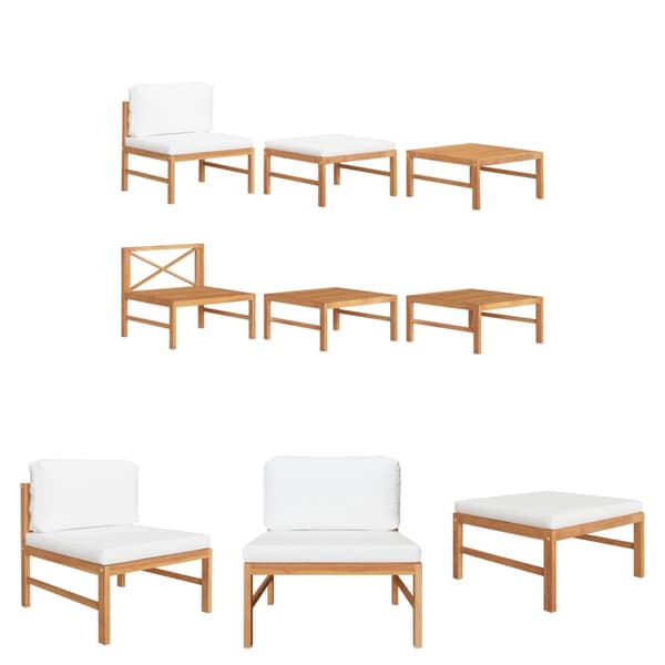 The Living Store Loungegrupp för trädgården med gräddvita dynor 3 delar teak -  Moduler till utomhussoffa