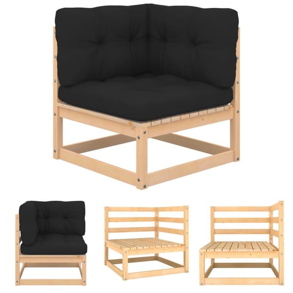 The Living Store hjørnemodul til havesofa grå hynder massivt fyrretræ -  Enheder til udendørs modulsofa
