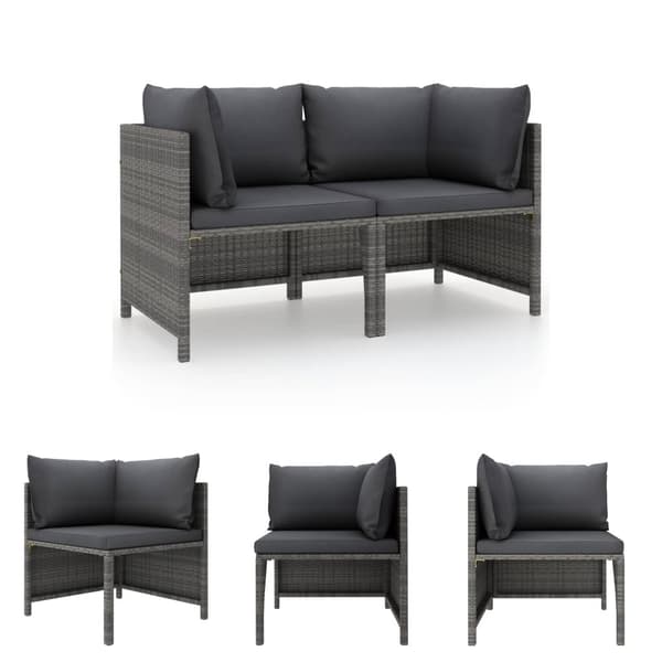 The Living Store 2-personers havesofa med hynder polyrattan grå -  Enheder til udendørs modulsofa
