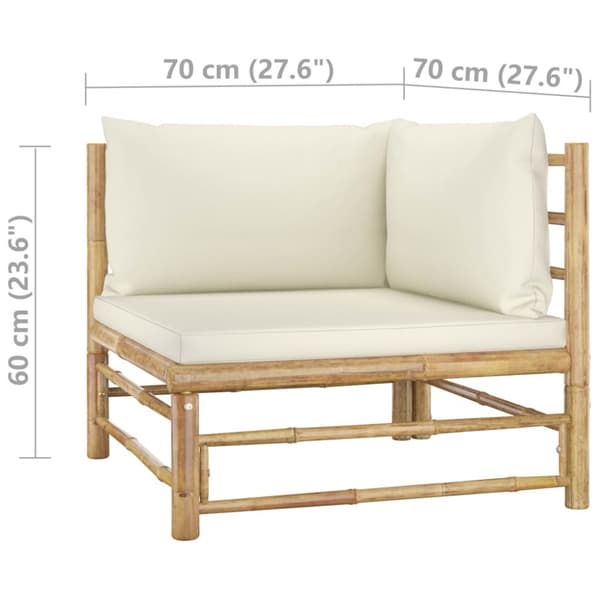 The Living Store Loungegrupp för trädgården med gräddvita dynor 2 delar bambu -  Moduler till utomhussoffa