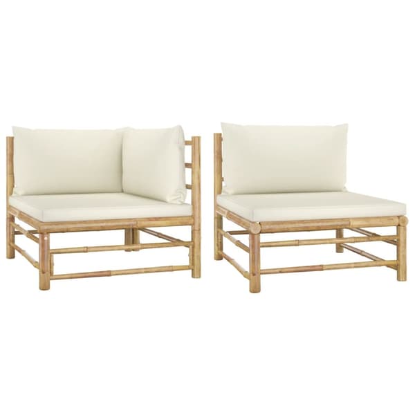 The Living Store Loungegrupp för trädgården med gräddvita dynor 2 delar bambu -  Moduler till utomhussoffa