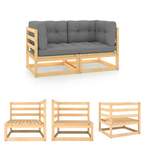 The Living Store Trädgårdssoffa 2-sits med dynor massiv furu -  Moduler till utomhussoffa