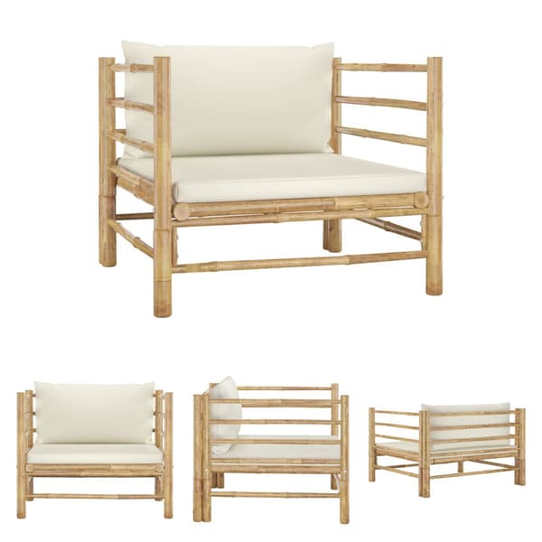 The Living Store havesofa med cremehvide hynder bambus - Enheder til udendørs modulsofa