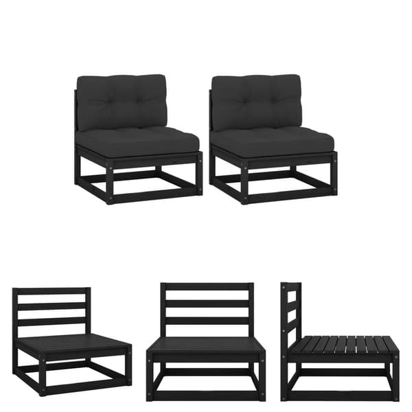 The Living Store midterdele til havesofa antracit hynder 2 stk. massivt fyrretræ -  Enheder til udendørs modulsofa