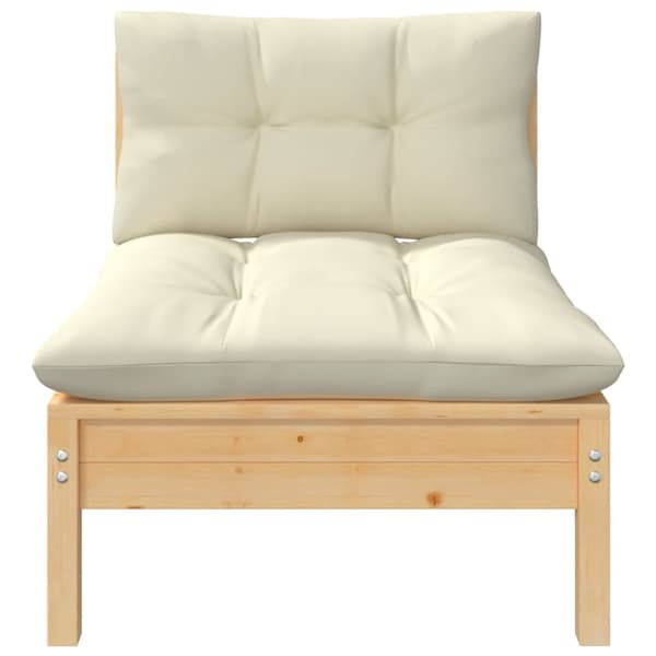 The Living Store Mittensoffa med gräddvita dynor massiv furu -  Moduler till utomhussoffa