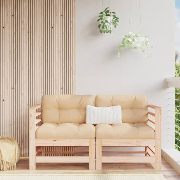 The Living Store hjørnemoduler til havesofa 2 stk. med hynder massivt fyrretræ -  Enheder til udendørs modulsofa