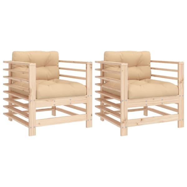 The Living Store Trädgårdsfåtöljer med dynor 2 st med dynor massiv furu -  Moduler till utomhussoffa