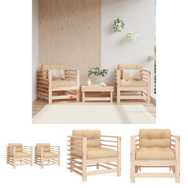 The Living Store Trädgårdsfåtöljer med dynor 2 st med dynor massiv furu -  Moduler till utomhussoffa