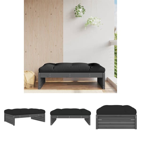 The Living Store Fotpall för trädgården grå 120x80 cm massiv furu -  Moduler till utomhussoffa