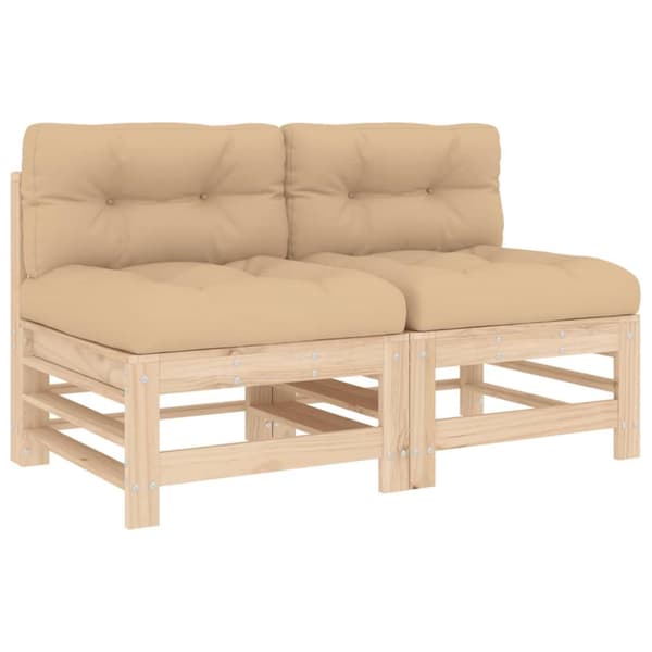 The Living Store midtermoduler til havesofa 2 stk. med hynder massivt fyrretræ -  Enheder til udendørs modulsofa