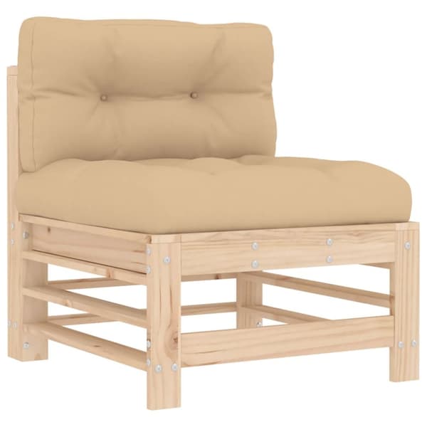 The Living Store midtermoduler til havesofa 2 stk. med hynder massivt fyrretræ -  Enheder til udendørs modulsofa