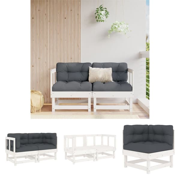 The Living Store Kulmasohvat tyynyillä 2 kpl valkoinen täysi mänty -  Ulkotilan Sohvayksikön Osat