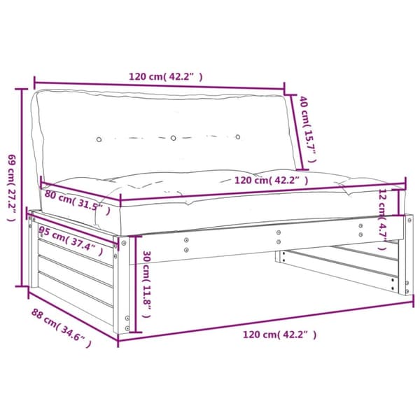 The Living Store Mittensoffa 120x80 cm massivt douglasträ - Moduler till utomhussoffa