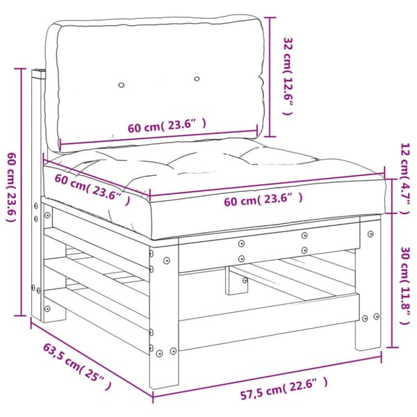 The Living Store Mittensoffa med dynor impregnerad furu - Moduler till utomhussoffa