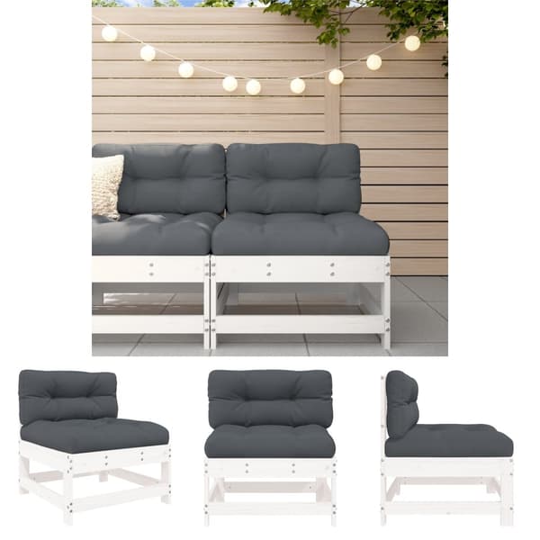 The Living Store Mittensoffa med dynor vit massiv furu -  Moduler till utomhussoffa