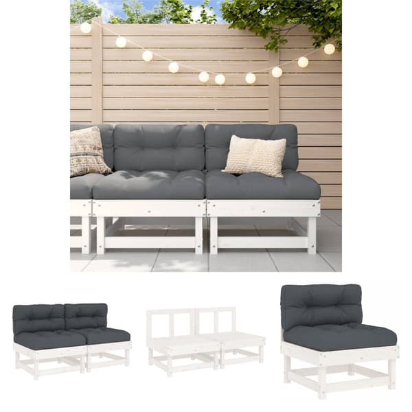 The Living Store Mittensoffor med dynor 2 st vit massiv furu -  Moduler till utomhussoffa
