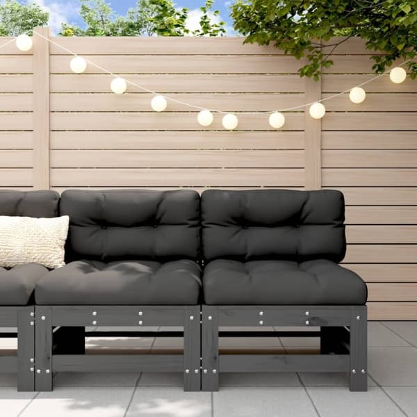The Living Store midtermoduler til sofa 2 stk. med hynder massivt fyrretræ grå -  Enheder til udendørs modulsofa