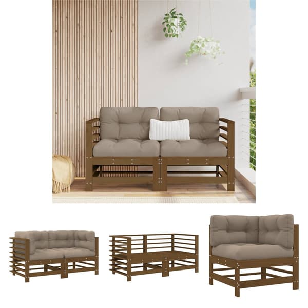 The Living Store hjørnemoduler til sofa 2 stk. med hynder massivt fyrretræ brun -  Enheder til udendørs modulsofa