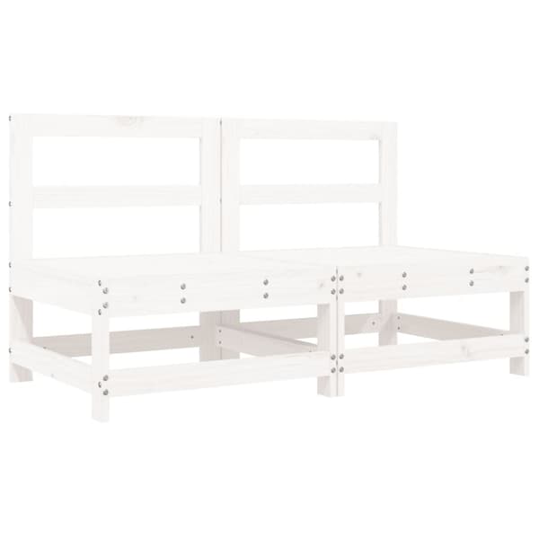 The Living Store midtermoduler til sofa 2 stk. med hynder massivt fyrretræ hvid - Enheder til udendørs modulsofa