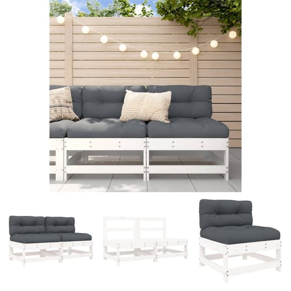 The Living Store midtermoduler til sofa 2 stk. med hynder massivt fyrretræ hvid -  Enheder til udendørs modulsofa